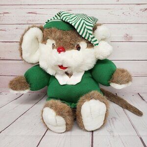 Vintage Commonwealth 14" Tweaks Christmas Mouse Squeaker Green Hat 1992 Plush